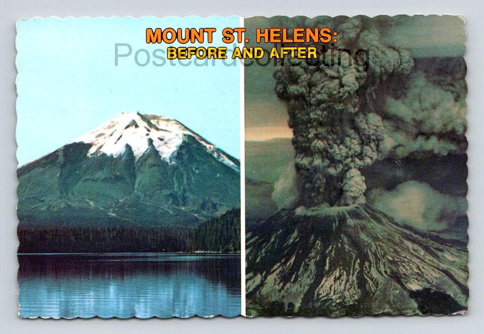 Mount St. Helens Before and After Volcano - Continental Postcard  1980 (eH264)