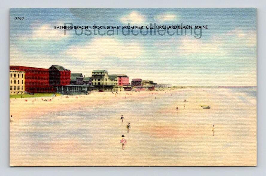 Old Orchard Beach Maine - Bathing Beach Looking East From Pier Postcard (eH292)