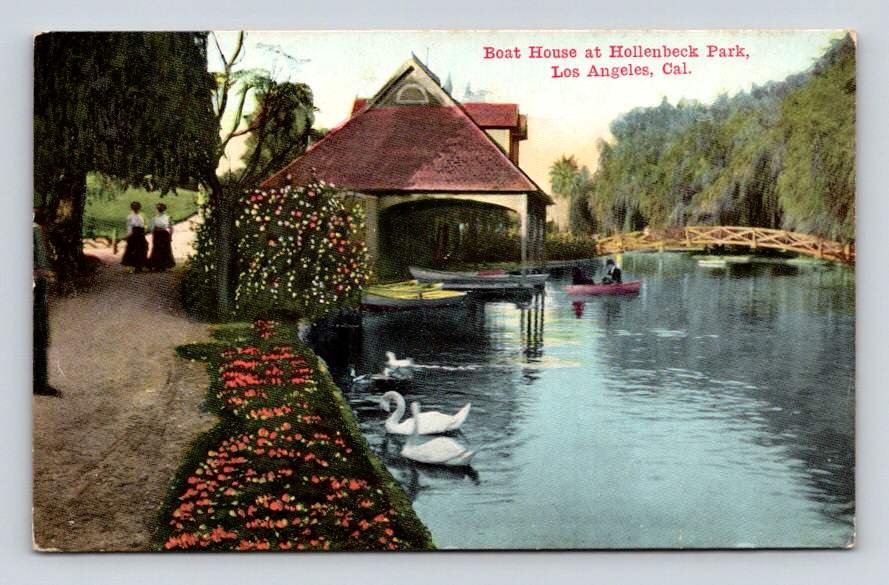 Los Angeles California Hollenbeck Park Boat House Postcard (eH449)