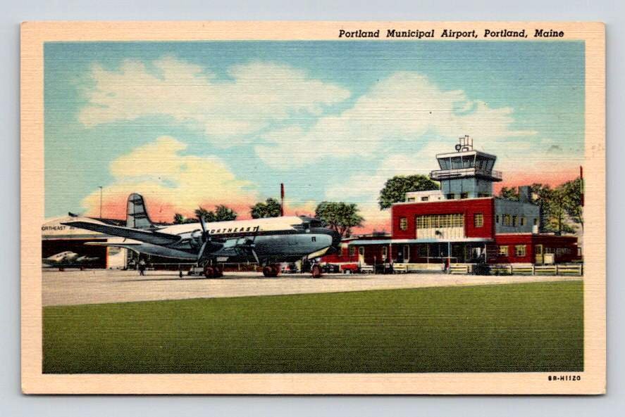 Vintage Municipal Airport Portland Maine Northeast Aviation Postcard (eH475)