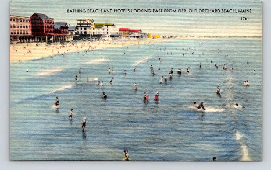 Old Orchard Beach Maine Bathing Beach & Hotels Postcard (eH531)