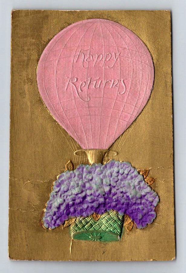 Happy Returns Hot Air Gilded Air Brush 1908 Postcard (eH555)