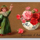 Souvenir d'Amitie - Friendship Souvenir Gilded Carnation Postcard (eH557)