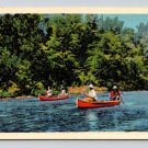 Canoeing and Fly Fishing - Vintage Linen Postcard (eH571)