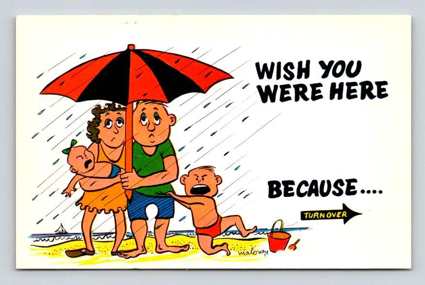 Wish You Were Here - Signed Maloney Vintage Comic Postcard (eH593)
