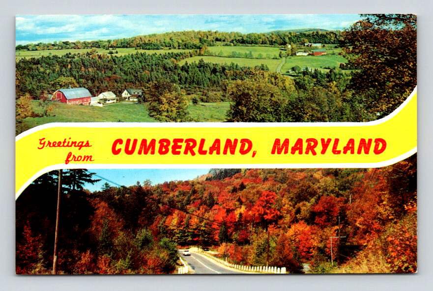Cumberland Maryland White Banner Greetings 1963 Postcard (eH651)