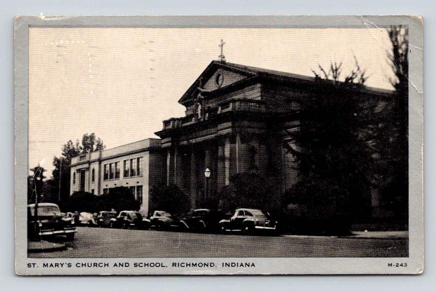 St. Mary's Church and School, Richmond Indiana Vintage 1948 Postcard  (eH697)
