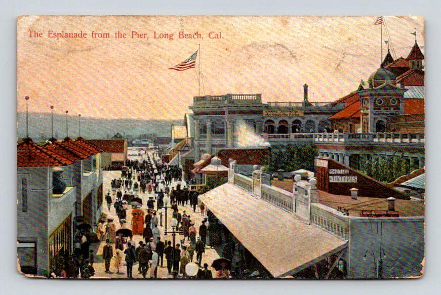 Long Beach California Esplanade & Pier Litho 1908 Postcard  (eH719)