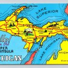 Upper Peninsula Michigan Map Postcard 1986  (eH755)