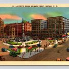 Buffalo New York Lafayette Square & Main Street Linen Postcard (eH829)