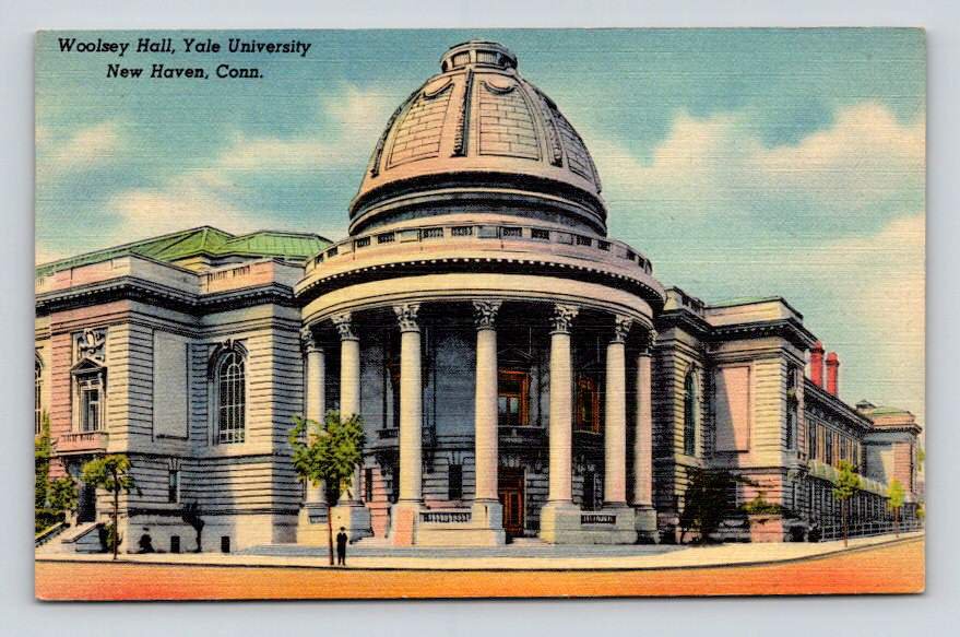 Woolsey Hall Yale University New Haven Connecticut Linen 1950 Postcard (eH887)