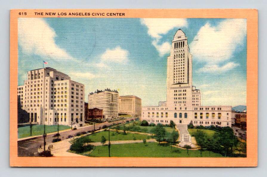 Los Angeles California Civic Center Linen 1950 Postcard (eH915)