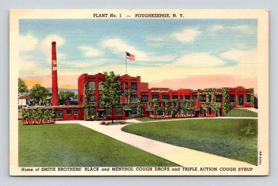Poughkeepsie New York Smith Brother's Cough Drops Linen Postcard (eH969)