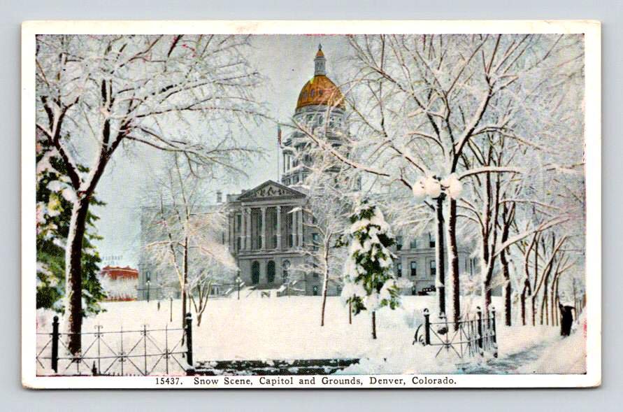 Denver Colorado, Capitol Grounds Snow Scene Vintage Postcard (eH1011)