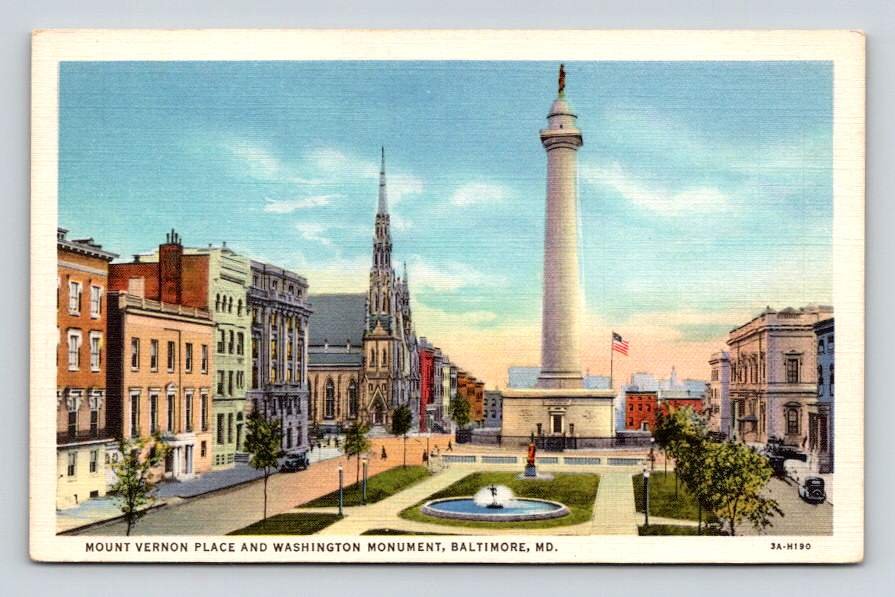 Baltimore Maryland Mount Vernon Place & Washington Monument Postcard (eH1083)
