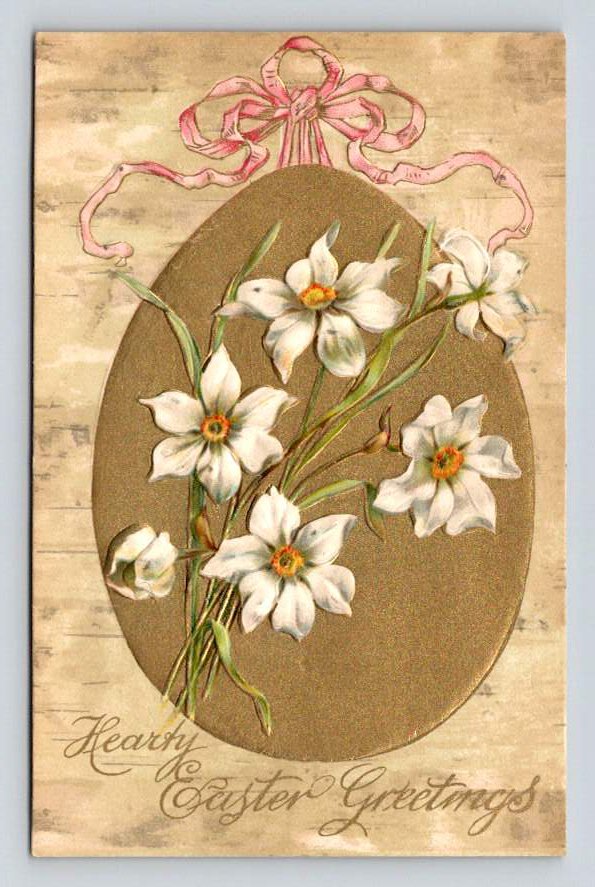 Embossed Hearty Easter Greetings Postcard (eH1125)