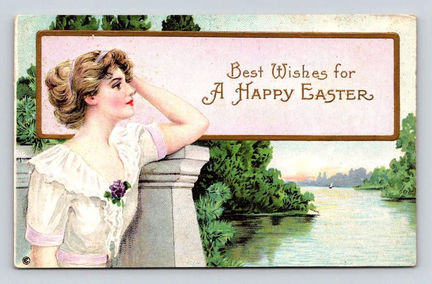 Best Wishes For A Happy Easter Embossed Postcard (eH1123)