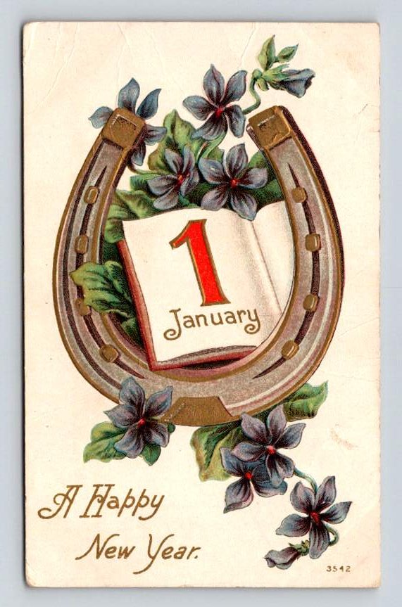 Horseshoe A Happy New Year Embossed Postcard (eH1141)