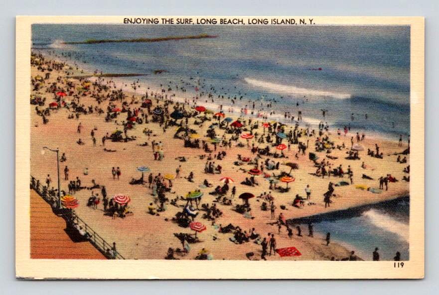 Long Beach Surf Beach Long Beach Long Island New York Postcard (eCL27)