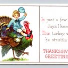 Thanksgiving Greetings Young Boy Riding His Turkey - Stretcher Postcard (eCL180)