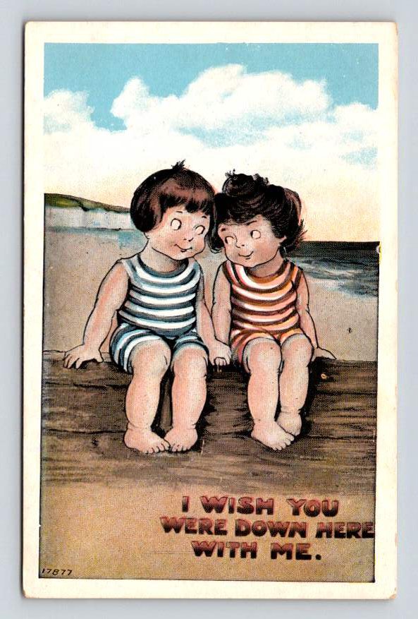 I Wish You Were Down Here With Me - Children, Kids at the Beach Postcard (eCL190)