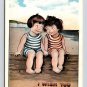 I Wish You Were Down Here With Me - Children, Kids at the Beach Postcard (eCL190)