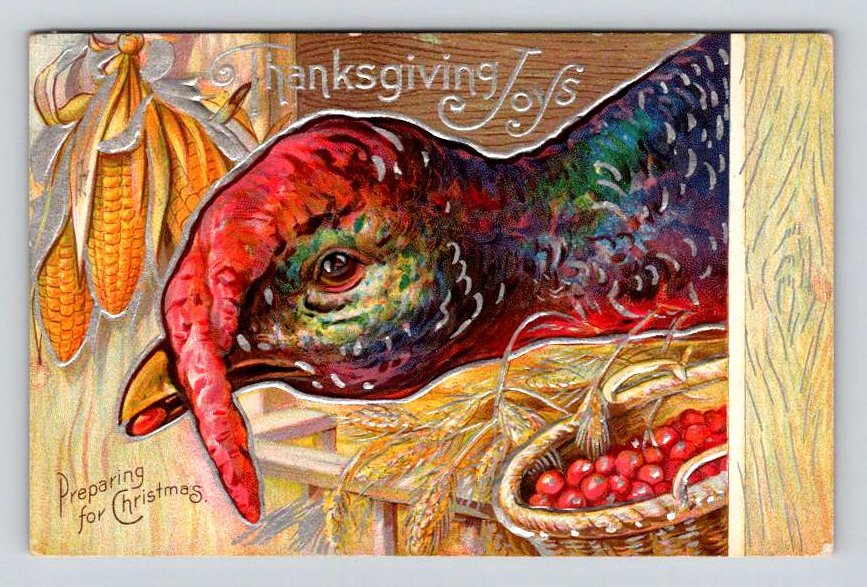 Thanksgiving Joys Peparing for Christmas Embossed Postcard (eCL212)