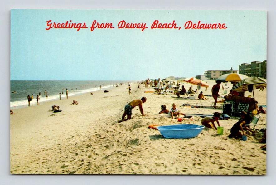 Dewey Beach Delaware Greetings From Bathing Beach Postcard (eCL270)