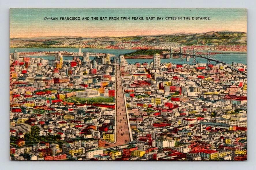 San Francisco California View The Bay, East Twin Cities Postcard (eCL320)