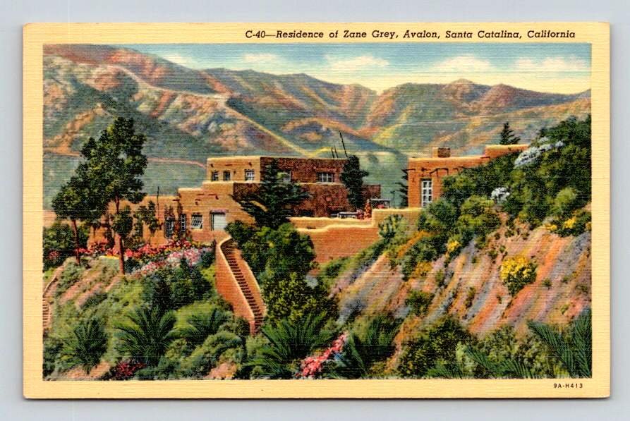 Santa Catalina California Zane Grey Avalon Residence Postcard (eCL328)