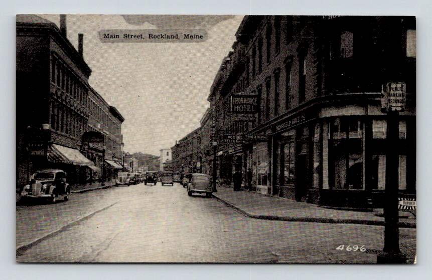 Rockland Maine - Main Street - Thorndike Hotel Postcard (eCL356)