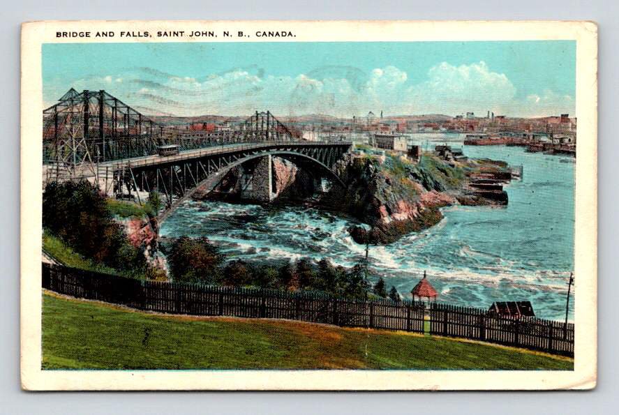 Saint John Bridge and Falls New Brunswick Canada 1930 Postcard (eCL534)