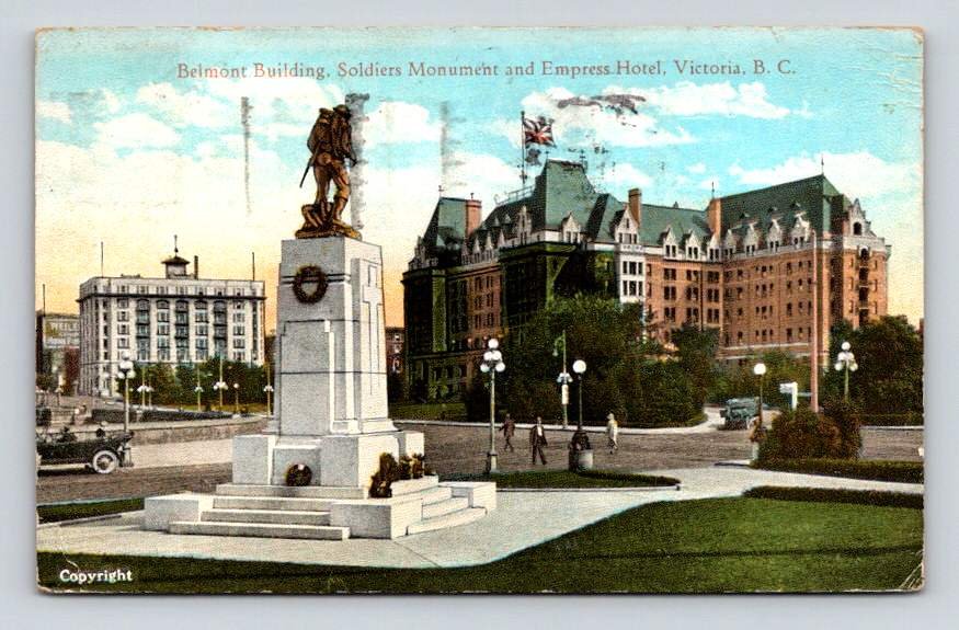 Victoria British Columbia Empress Hotel, Belmont Building, Soldiers Postcard (eCL536)