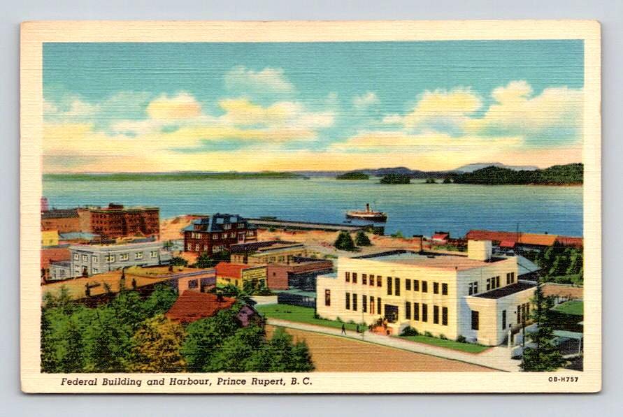 Rupert British Columbia Canada Federal Building and Harbour Postcard (eCL554)