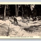 Mackinaw City Michigan Deer Scene B & W 1935 Postard (eCL586)