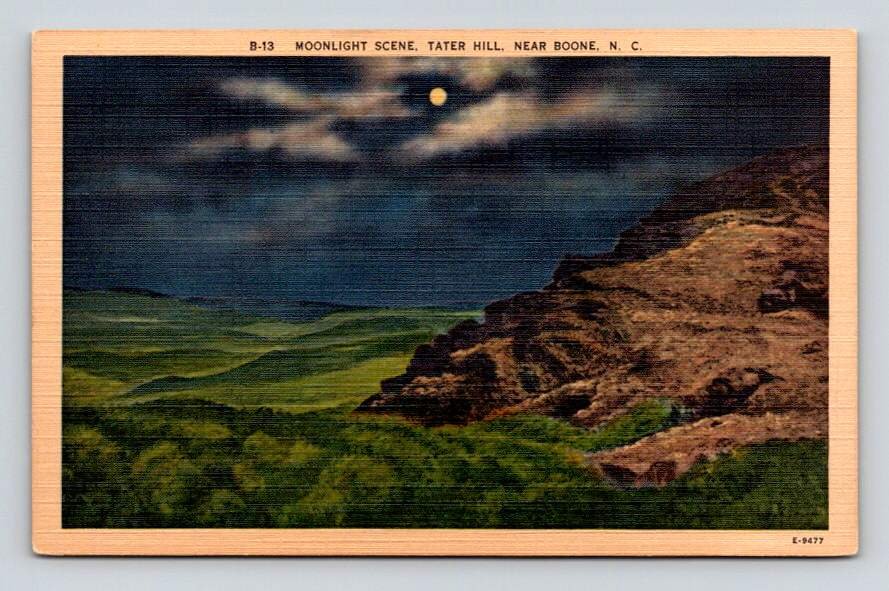 Near Boone North Carolina Moonlight Night Scene, Tater Hill Postcard (eCL600)