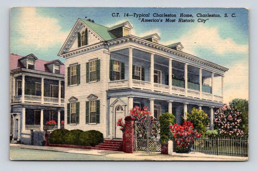 Charleston South Carolina, S.C. Tyical Historic Charleston Home 1984 Postcard (eCL630)