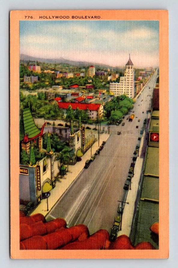 Hollywood Boulevard California Linen Postcard (eCL652)