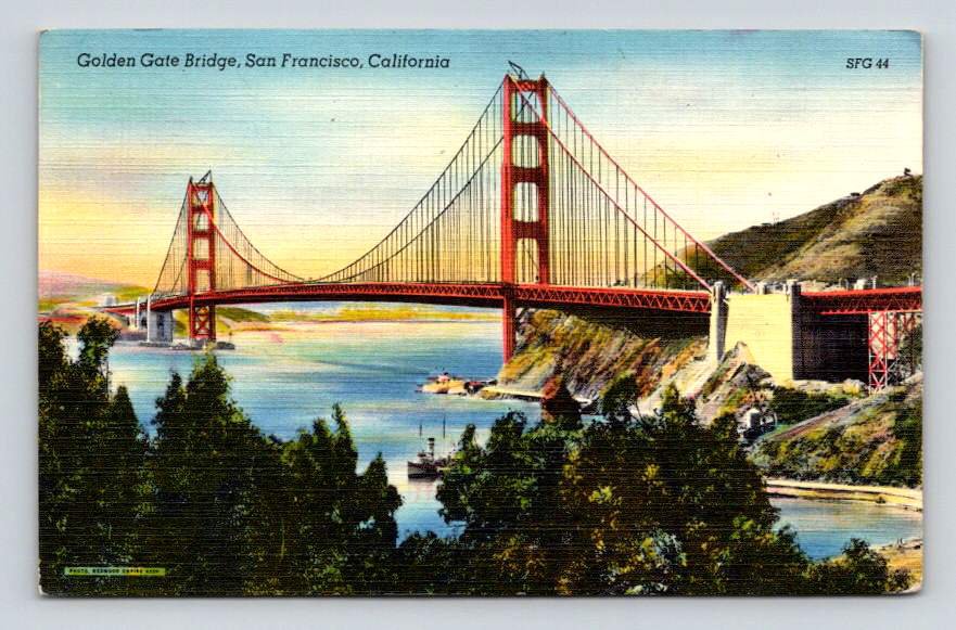 San Francisco California Golden Gate Bridge Linen Postcard (eCL670)