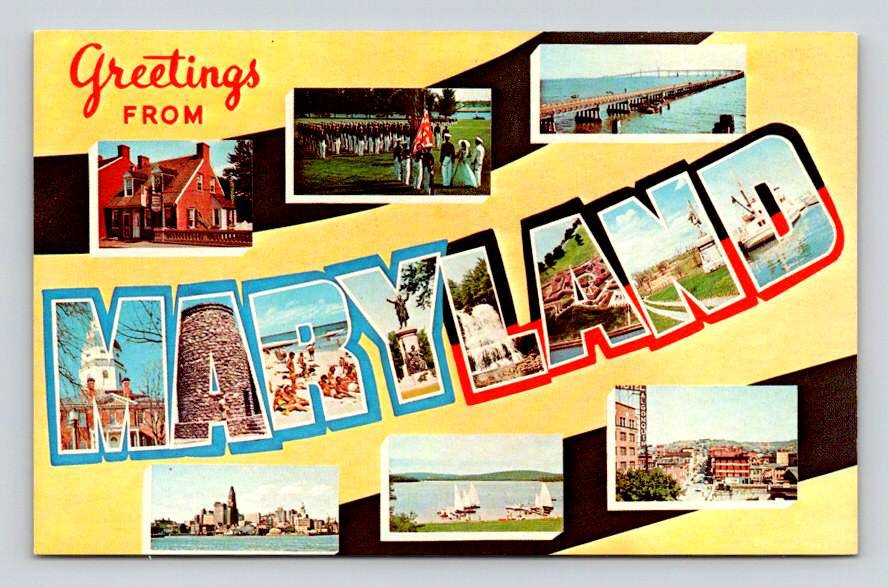 Maryland Greetings From Large Letter Vintage Postcard (ecL722)
