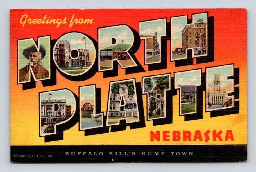 North Platte Nebraska Greetings From Large Letter Vintage 1954 Postcard (ecL730)