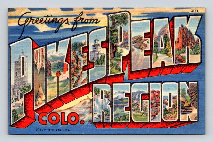 Pikes Peak Colorado Greetings From Large Letter Vintage Postcard (ecL732)