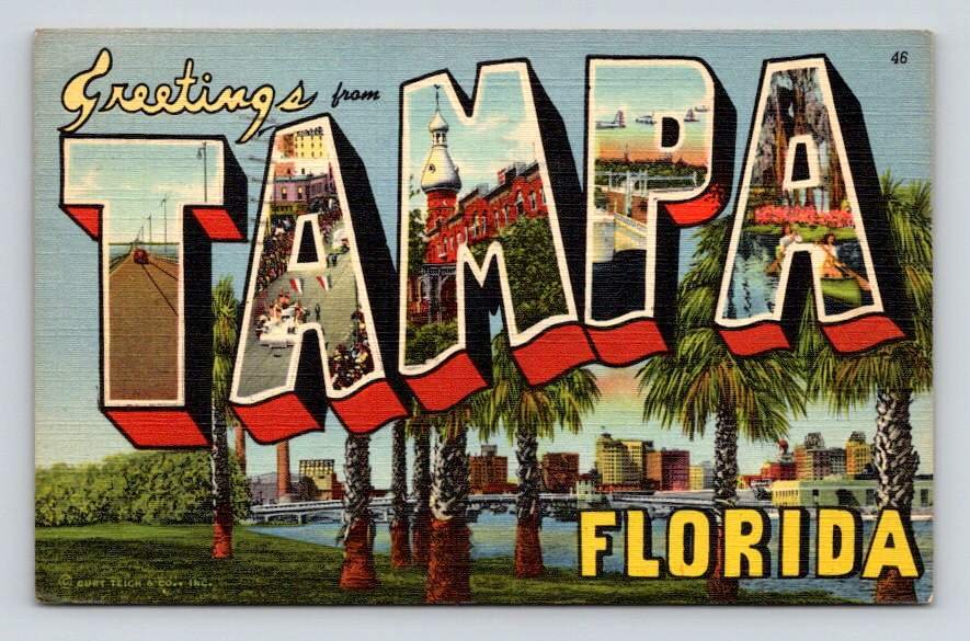 Tampa Florida Greetings From Large Letter Vintage 1946 Postcard (ecL734)