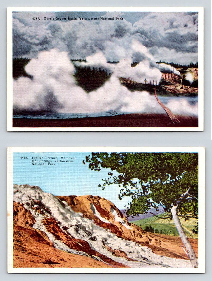 2 Yellowstone National Park Postcards, Jupiter Terrace, Norris Geyser Bassin Wyoming (ecL940)