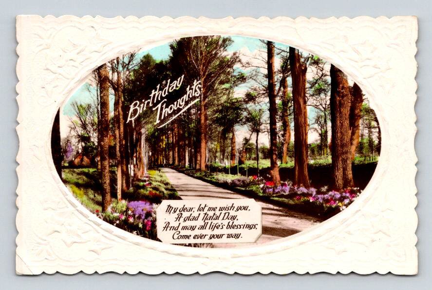 RPPC Birthday Thoughts Wooded Country Lane Postcard (ecL956)