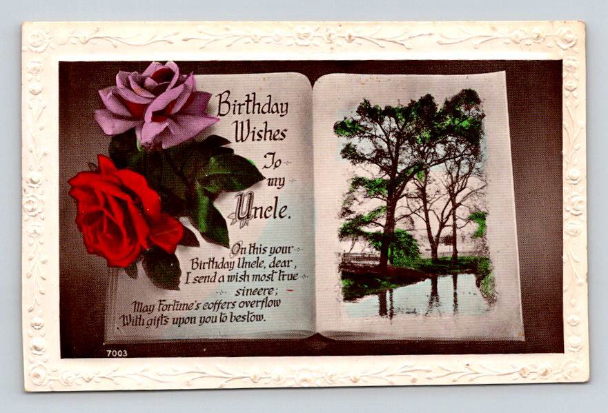 RPPC Birthday Wishes To My Uncle - Roses Postcard 1937 (ecL966)