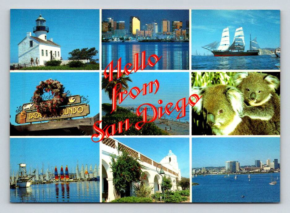 Hello From San Diego Multi View California CA Postcard (ecL984)