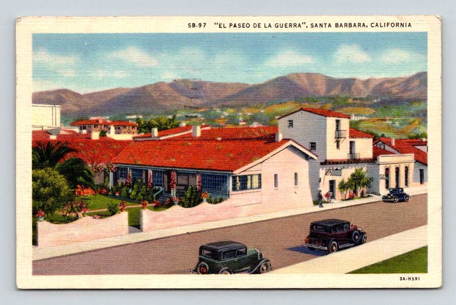 Santa Barbara California El Paseo De La Guerra 1938 Postcard (ecL1096)