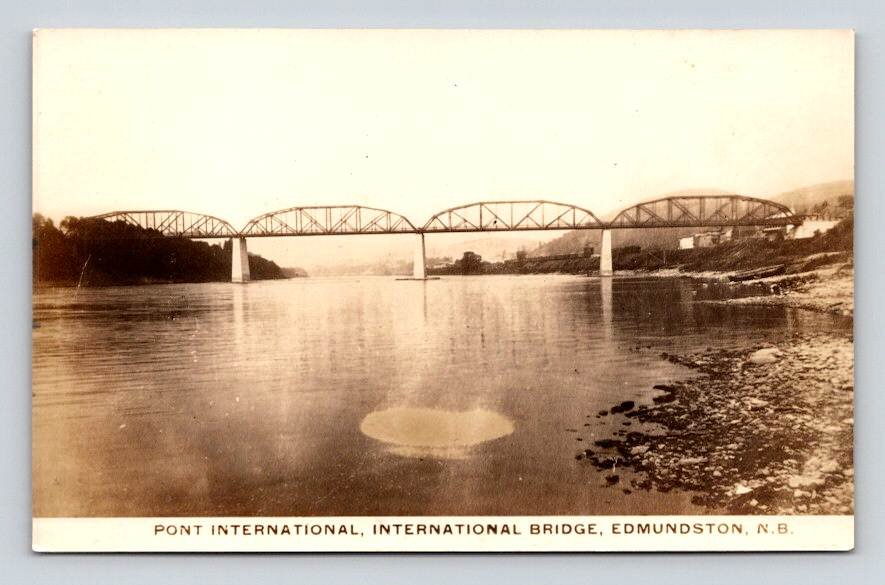 RPPC Pont, International Bridge Edmunton New Brunswick AZO Canada Postcard (eCL1128)