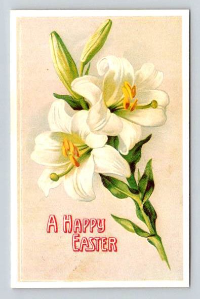 A Happy Easter - Lillies - Vintage Reprint Postcard (ecM67)